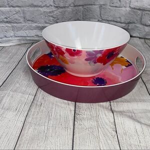 Home floral print hard plastic serving bowl and serving Tray with handles